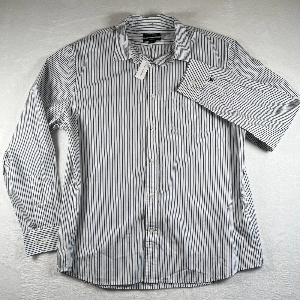 Banana Republic‎ Dress Shirt Mens XL White Striped Organic Cotton Standard Fit